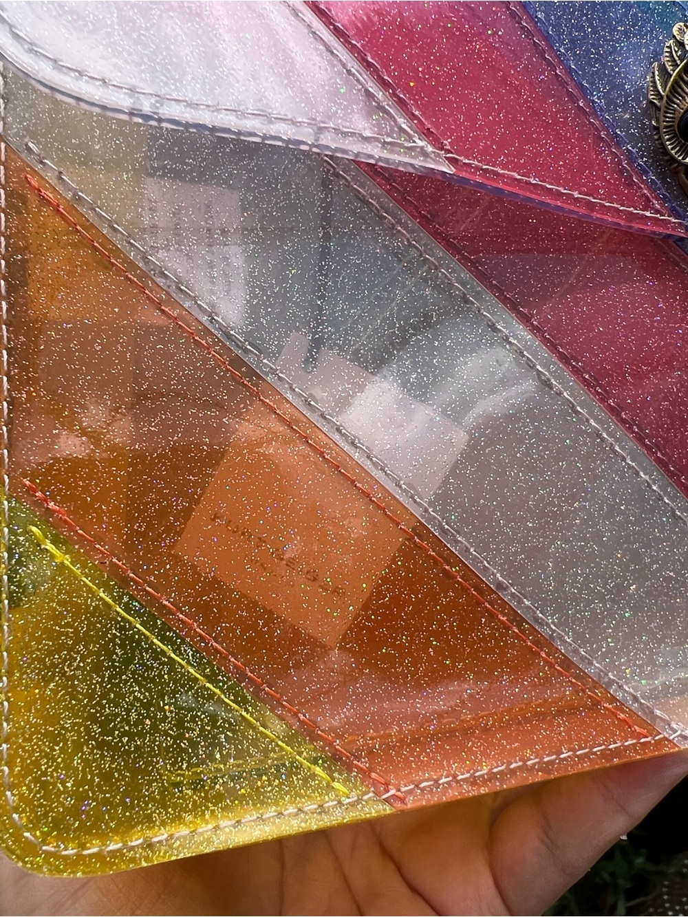 KURT GEIGER  Kensington Vinyl CLEAR RAINBOW GLITTERED crossbody / shoulder bag - Picture 14 of 15
